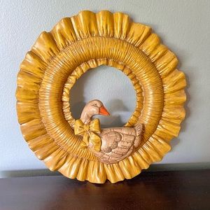 Vintage Yellow Ceramic Goose Wreath Wall Decor